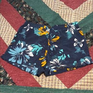 Columbia Blue and Yellow Bermuda Shorts Floral Design